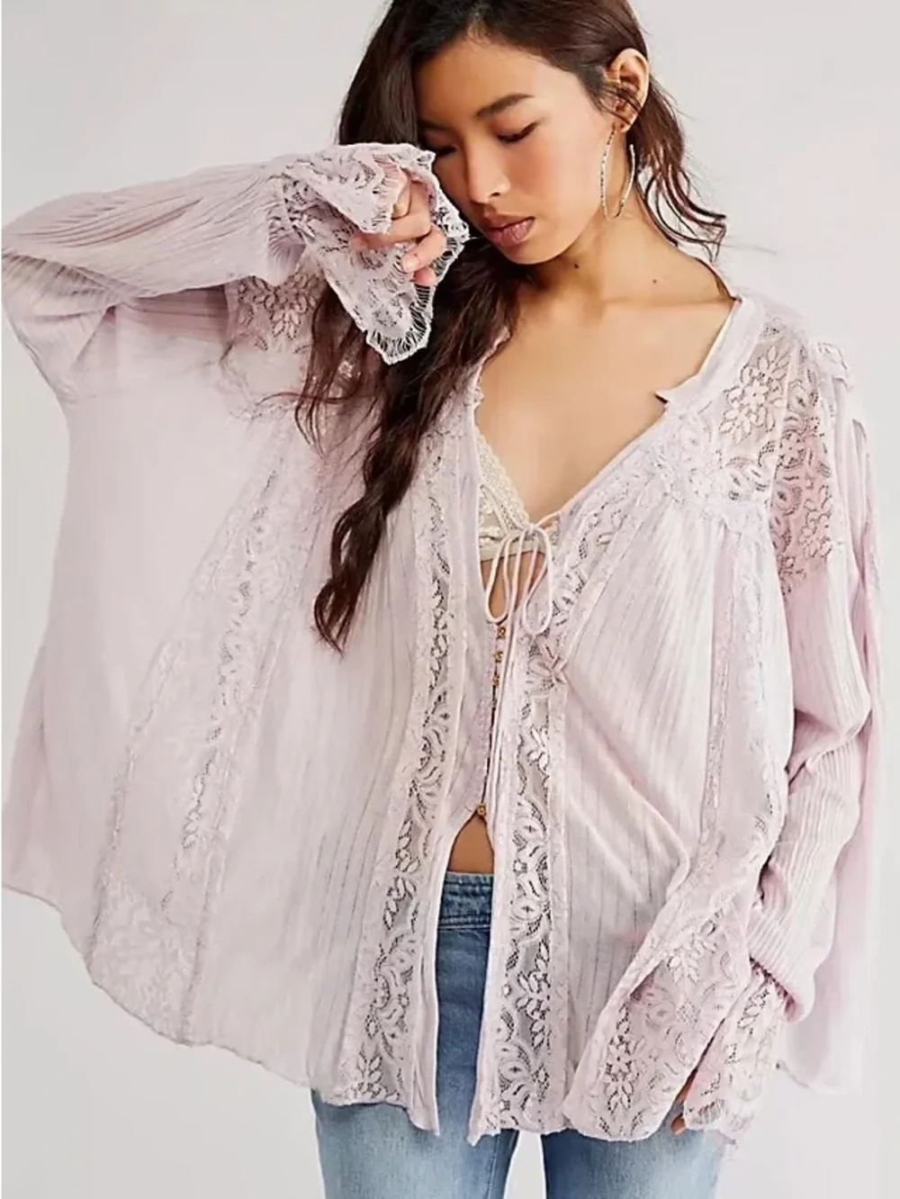 NWT Free People Forevermore Lace Top Size Large Lavender Z29